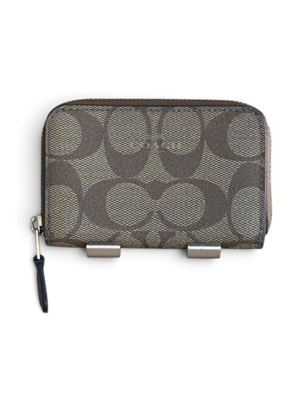 Coach Compact Zip Card Holder in Brown Signature Canvas